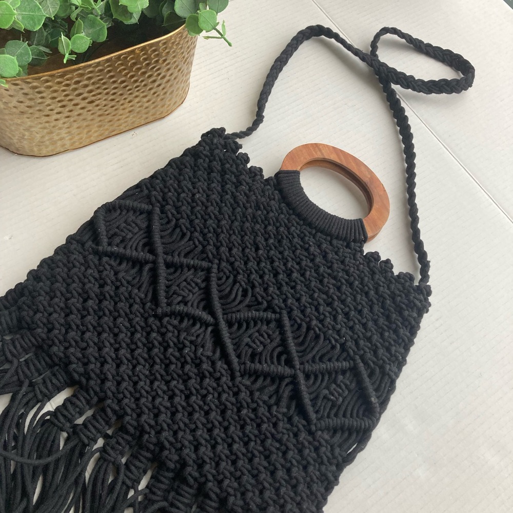 Danielle Nicole Black Macram Fringe Crossbody Han… - image 6